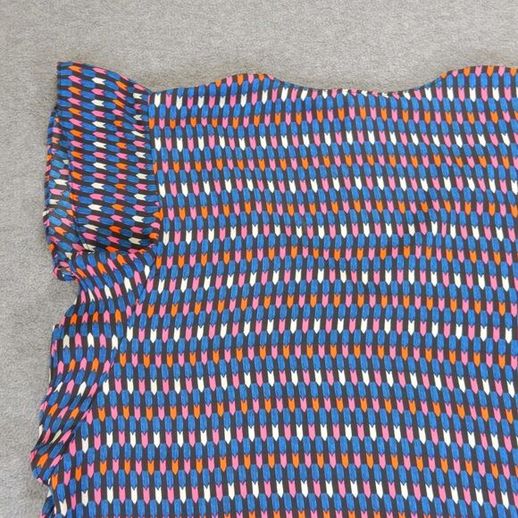 Gap Womens Shirt Large Blue Pink VNeck Flowy Geometric Lightweight Ruffle Sleeve - Picture 8 of 8